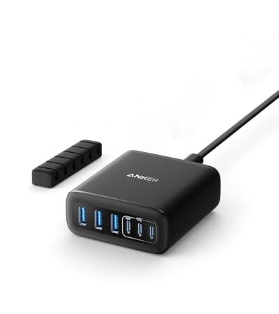 Anker Cargador USB-C, Estación de Carga de 6 Puertos con Salida de 112 W, para iPhone 16/16 Plus/16 Pro/16 Pro Max/15/14/13 Series, MacBook Air, Pixel, Galaxy, iPad y Más (Cable no Incluido)