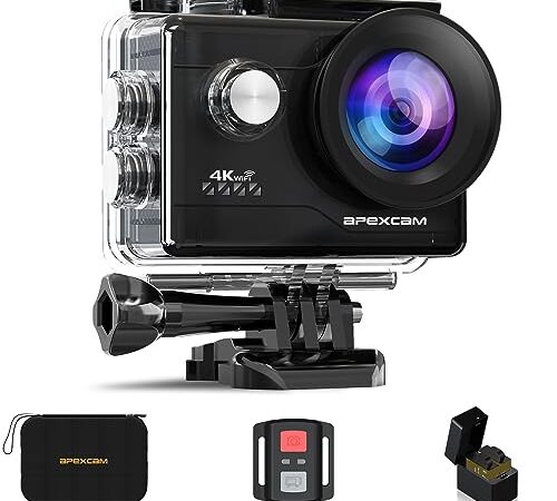 Apexcam Cámara Deportiva 4K 20MP WiFi Cámara subacuática Ultra HD Impermeable 40M Action Camera 2.0'LCD 170° Gran Angular 2.4G Remoto 2 baterías de 1050mAh y Accesorios Multiples