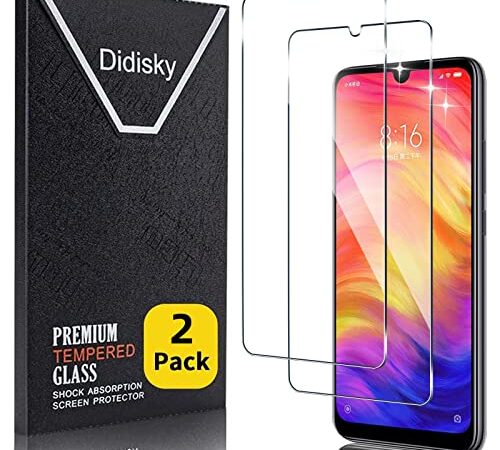 Didisky 2-Unidades Cristal Templado Protector de Pantalla para Xiaomi Redmi Note 7, Note 7 Pro, Antihuellas, Sin Burbujas, Fácil de Limpiar, 9H Dureza, Fácil de Instalar, Transparente