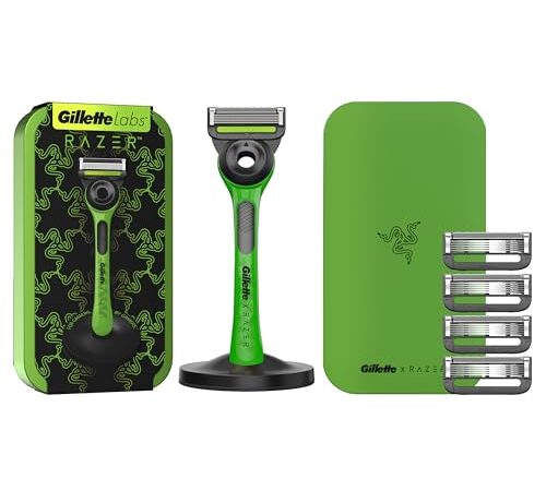 Gillette Labs Edición Limitada Razer Maquinilla de Afeitar Hombre con Barra Exfoliante + 5 Cuchillas de Afeitar de Recambio + Base Magnética y Estuche de Viaje Razer