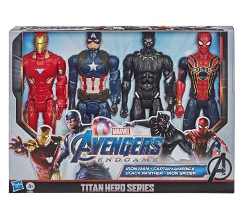 Marvel Avengers Endgame Titan Hero Series - Figuras de acción de 12 pulgadas, Capitán América, Iron Spider, Black Panther y Iron Man (4 figuras de acción)