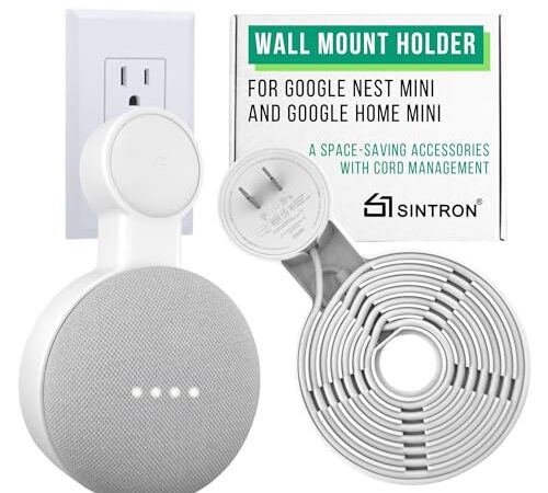 Sintron Outlet Soporte de montaje en pared para Google Nest Mini y Google Home Mini, accesorio que ahorra espacio con gestión de cables Soporte de Pared para Google Smart Speakers 1.ª y 2.ª generación