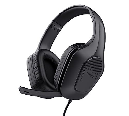 Trust Gaming GXT 415 Zirox Ligeros Cascos Gaming con Drivers de 50 mm para PC, Xbox, PS4, PS5, Switch, Mobile, Conexión 3.5 mm, Micrófono Plegable, Auriculares con Cable 2m Over-Ear - Negro