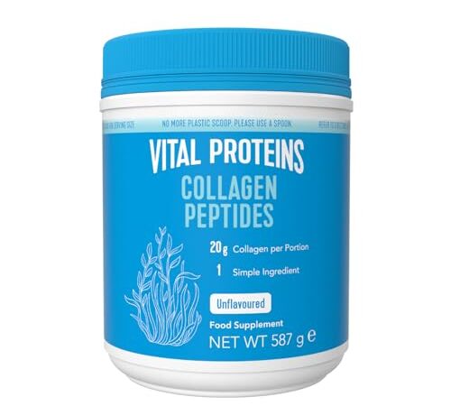 Vital Proteins Péptidos de Colágeno, complemento alimenticio en polvo, colágeno hidrolizado (Tipo I, III), sin sabor, para la piel, cabello, uñas, sin gluten, 20 g de colágeno por dosis, 587g