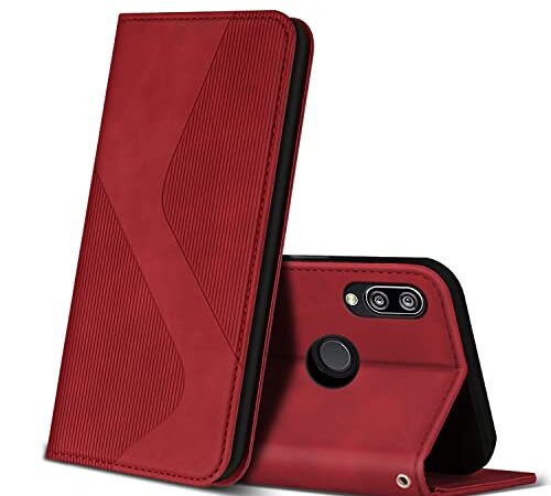 ZONNAVI Funda para Huawei P20 Lite, Funda Libro de Cuero con Ranura para Tarjeta y Magnético, Wallet Flip Caso Cubierta Case Carcasa para Huawei P20 Lite (Rojo)