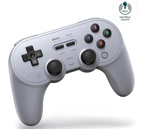 8Bitdo Pro 2 Bluetooth Controller for Switch, Hall Effect Joystick Update, Wireless Gaming Controller for Switch, PC, Android, and Steam Deck & Apple (Gray Edition)