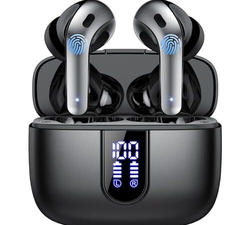 Auriculares Inalámbricos Bluetooth, Auriculares Bluetooth 5.3, 4 Mic con Reducción de Ruido ENC, 50H con Graves, Cascos Inalambricos Bluetooth IP7 Impermeable, Carga Rápida USB-C, Ajuste Cómodo