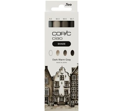 COPIC Ciao Shade Set Dark Warm Gray, 3 rotuladores dobles con una punta mediana y otra de pincel, incl. Multiliner Warm Gray 0,5 mm