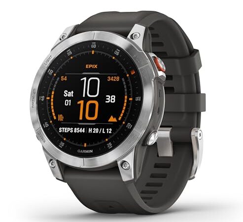 Garmin EPIX 2 - Reloj GPS Multideporte con Pantalla táctil AMOLED, Funciones Superiores, frecuencia cardíaca, mapas y música, Plata Gris