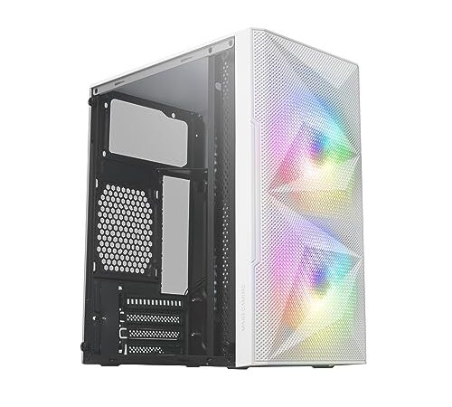 Mars Gaming MC-ME Blanco, Caja Gaming Compacta MicroATX, Ventana Lateral Completa Cristal Templado, Diseño Frontal Total-Mesh Geométrico, 2X Ventiladores FRGB 120mm