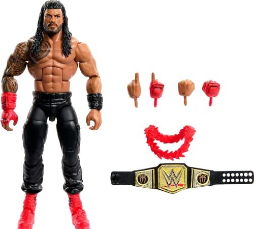 Mattel WWE Elite - Figura de acción y accesorios, serie #110 Roman Reigns coleccionable de 6 pulgadas con 25 puntos de articulación y manos intercambiables