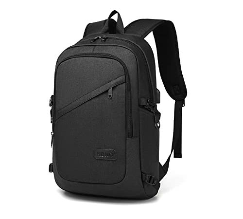 Kono Mochila Portatil Hombre Mujer 15.6 Pulgadas con Puerto USB, Impermeable, Ligera y Antirrobo, para Ordenador Portátil, Viaje, Trabajo, Escuela, Negocios y Uso Diario - Negro